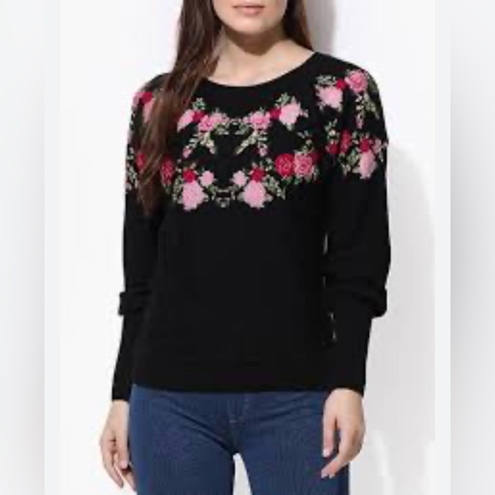 VTG WoolBlend Black Long Sleeve Knit Sweater W/Multi-Floral Embroidery-EUC Sz S - Picture 10 of 16